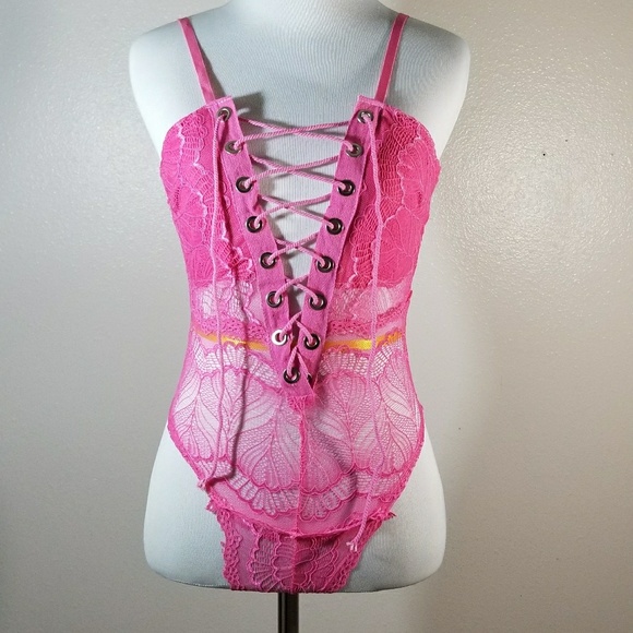 Sheer Pink Lace Bodysuit - Picture 5 of 7